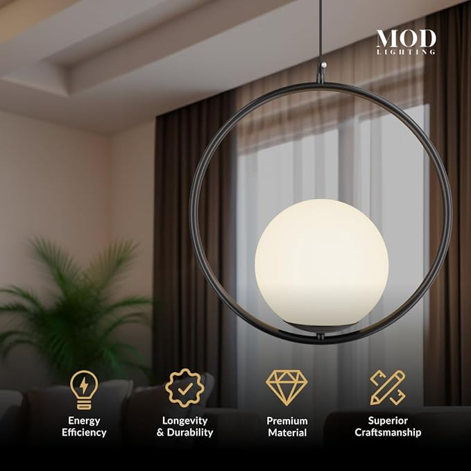 𝗠𝗢𝗗 𝗟𝗜𝗚𝗛𝗧𝗜𝗡𝗚 Jewels & Pearls Nordic Modern Pendant Light - Globe Dimmable Ceiling Light Perfect for Kitchen, Bedroom, Dining & Living Room - LED Light - 1 Pack (Black, Circle, Cool White)