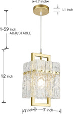 IKK Gold Crystal Pendant Light for Kitchen Island, Luxury Water Ripple Glass Chandelier Lights Fixture, Modern Elegant Adjustable Pendant Lighting for Dining Room Bedroom, E12 Bulb, L6.5'' x H11.8''