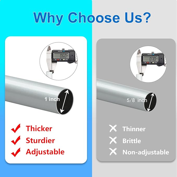 Curtain Rods for Windows 16 to 48 or 60 Inches Max Adjustable Length 1 Inch Diameter Window Curtain Rod with Aluminium End Cap, Silver Gray