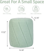 Modern Round Ottoman, Spiral-Tufted Foot Stool Ottoman, Teddy Fleece Upholstered Vanity Stool for Makeup, Bedroom, Living Room, Light Green