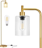 Floor Lamps for Living Room - Standing Lamp with Seeded Glass Shade, Modern Gold Floor Lamp with LED Bulbs, Bright Industrial Floor Lamp for Bedroom, Tall Lamp for Office - Gold