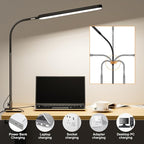 SKYLEO Led Desk Lamp - Desk Light for 33.5" Tall - Flexible Gooseneck - 5 Color Modes X 11 Brightness Levels - 1300LM - Timmer & Memory Function - 12W Clip on Light - Black