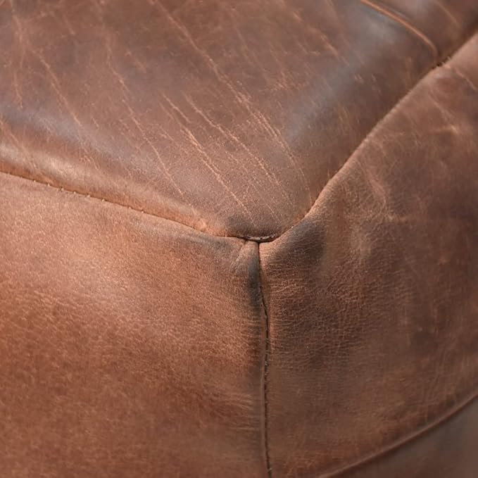 Square Shaped Buffalo Leather Handmade Eco-Friendly Brown Pouf - Square Pouf, 14"x14"x14", Plain Solid Pouf, Buffalo Leather Pouf, Recycled foam with fibre Filled Stuffed Pouf, Seating Pouf PF25