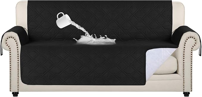 Flamingo P 100% Waterproof Couch Covers for 3 Cushion Couch Sofa Slipcover Furniture Covers for Living Room Furniture Protector with Back Nonslip Paws Machine Washable (Seat Width Up to 68") Black