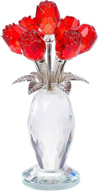 Glass Rose Flowers, Crystal Glass Figurines Rose Decorations for Home Gifts for Mom Wife Grandma, Crystal Flowers Collectible Ornament Mother's Day Thanksgiving Anniversary Birthday Gifts (Red Rose)