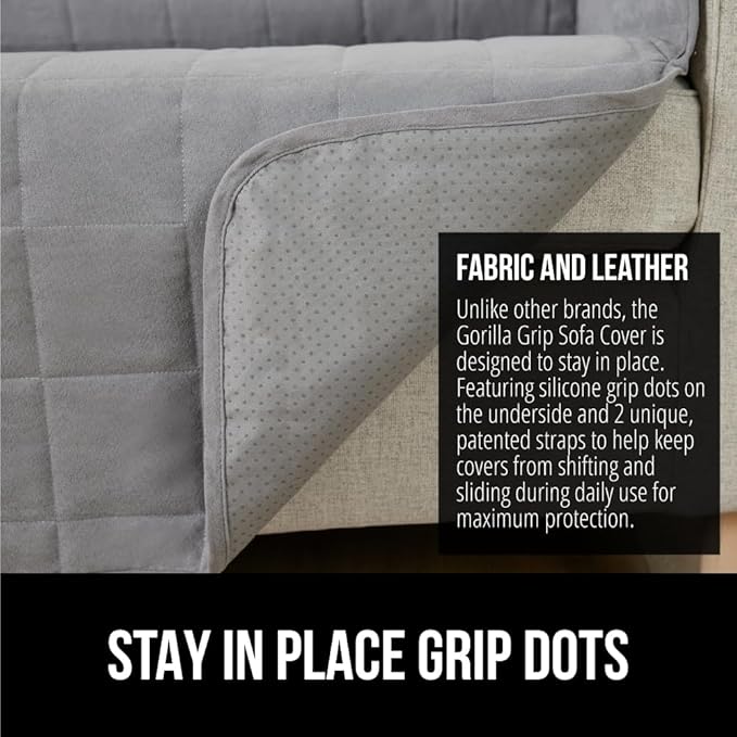 GORILLA GRIP Patented Waterproof Slip-Resistant 50” Loveseat Protector Cover, for Leather or Fabric Couch Cushion, Large Microsuede Furniture Covers Dogs Pets Machine Washable Slipcover, Gray