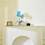 Artificial Potted Orchid Faux Phalaenopsis Silk Flowers Bonsai Realistic Arrangement in Silver Vase for Home Decoration Table Centerpiece, Blue