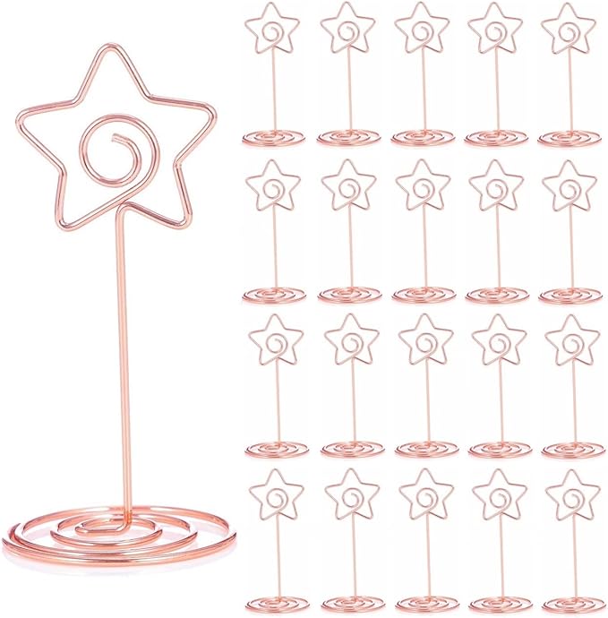 20PCS 3.35 Inch Table Number Stands - Place Card Holders for Wedding Centerpieces, Birthday Party, Photo Picture Frame Display (Star Shaped-Rose Gold)