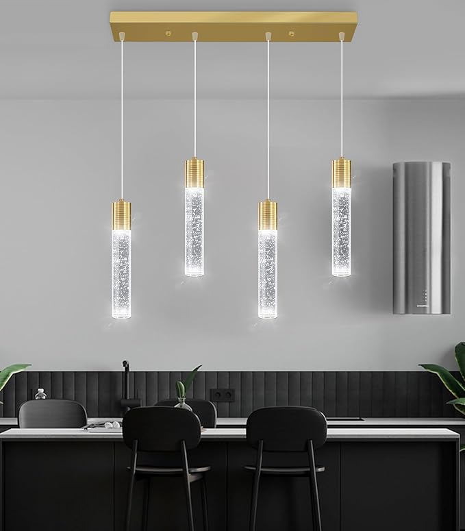 4-Lights Modern Crystal Chandeliers for Kitchen Island Mini Pendants Lighting Fixture LED Ceiling Light for Dining Room Living Room 6000K
