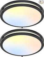 2-Pack 50W Dimmable Flush Mount Ceiling Lights, 16 Inch Black LED Ceiling Light with 5 Color Temperatures in One Selectable, 5400LM Modern Close to Ceiling Light Fixtures for Livingroom Dining Hallway
