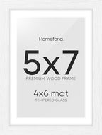 Homeforia White Picture Frames 5x7, High End Oak 5x7 Wooden Frame with Mat 4x6 Art, 5 x 7 White Wood Frames Matted to 4 x 6 inch Photo, 7by5 Wall or Tabletop Frame, Tempered Glass, Wall Kit, Set of 1