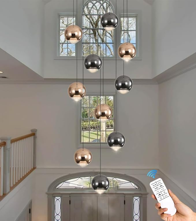 10-Light LED Staircase Chandelier Crystal Ceiling Lights Large Chandeliers for High Ceilings, Entryway Modern Lighting Fixture Villas and Stairs