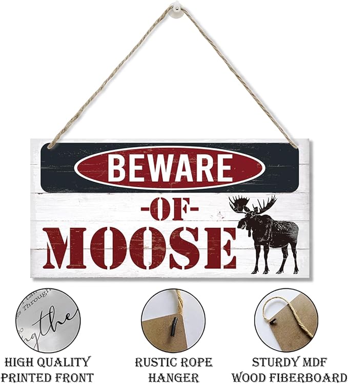 Vintage Moose Warning Sign - Decorative Wooden Plaque for Cabin, Lake House, Farmhouse Wall Decor