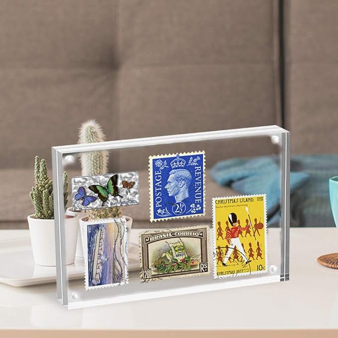 ILYXY 5 Pack Acrylic Frame 8.5x11, 20% Thicker, 24mm Thick Frameless Clear Picture Frame, Double Sided Magnetic Photo Frame, Free Standing Desktop Display Stand Acrylic Picture Frames