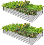 Land Guard 2 Pack 8×4×1ft Galvanized Metal Raised Garden Bed, Metal Planter Kit Box Outdoor for Deep-Rooted Vegetables, Flowers, Green and Herbs…