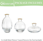 Bud Vases 3Pcs/Set Small Vases Handmade Cute Gold Rim Small Vases for Flowers Centerpieces Glass Vases Mini Vase Home Decor Centerpieces, Events Table Decor