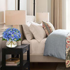 Hollyone Hydrangea Artificial Flowers with Glass Vase Blue-Green Silk Faux Flowers Arrangements in Vase with Faux Water Fake Floral Bulk Bouquet for Home Decor Table Centerpiece Decorations