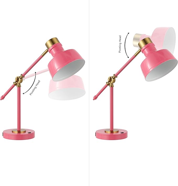 JONATHAN Y JYL7124D Allegra 18.5" Adjustable Cantilever LED Task Lamp, USB Charging Port, Classic, Coastal, Industrial, Farmhouse, Traditional for Bedroom, Living Room, Office, Pink/Brass Gold