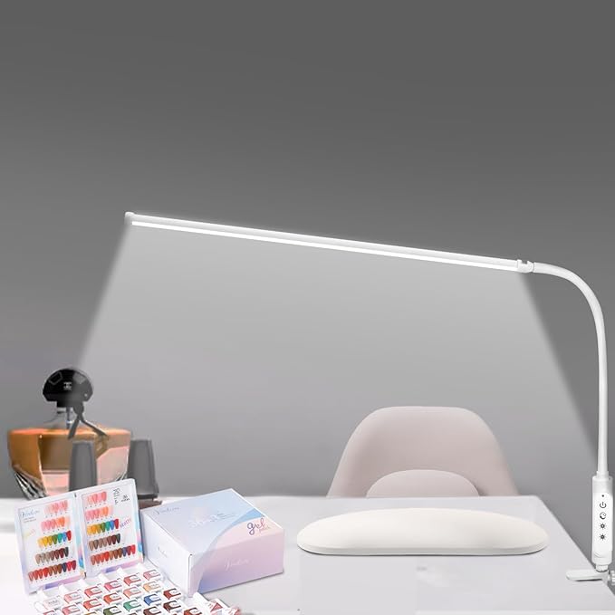 CGBE Nail Light for Desk: 360° Adjustable Nail Lamp for Desk with 3 Color Modes 5 Brightness, 23.6-Inch Led Desk Lamp for Salon Manicurist Tattoo Crafts Sewing Work Reading Game