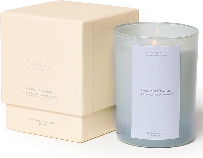 Eucalyptus Fig & Sandalwood Scented Candle | Benevolence LA Sun-Kissed Collection | 11oz, 60 Hour Burn | Natural Soy Wax, Cotton Wick | Fall Scented Candles for Home, Bedroom – Pacific Driftwood