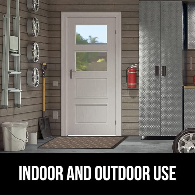 GORILLA GRIP 100% Waterproof All-Season WeatherMax Doormat 35x23, US Designed Natural Rubber, Stain and Fade Resistant, Low Profile Indoor Outdoor Door Mats, Easy Clean Patio Mat, Taupe Basket Weave