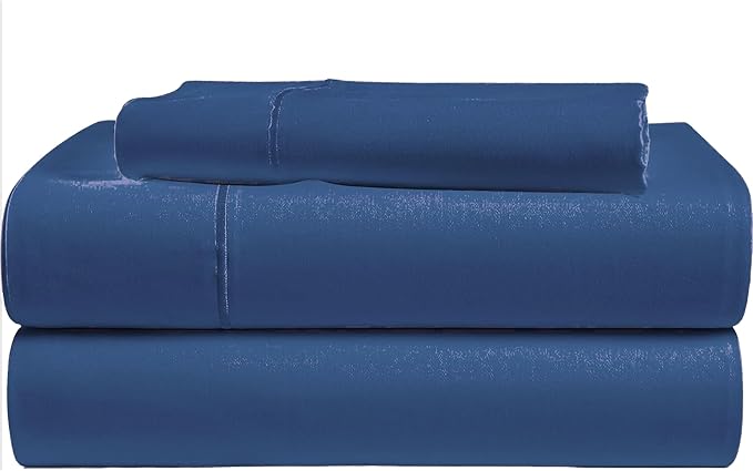 Tencel Sheets 3 Piece for Twin Size Bed - 100% Eucalyptus Lyocell Twin Sheets Set - Soft, Cooling & Breathable for Hot Sleepers - 16” Deep Pockets Hotel Quality Bedding Set - Navy