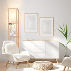 OUTON Floor Lamp with Shelves, LED Shelf Floor Lamp with 1 USB & 1 Type C Ports, 1 AC Outlet, 3 Color Temperature, Storage Display Wood Column Tall Standing Lamp for Living Room, Bedroom Office, Wood