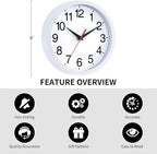 Wall Clock Modern 8 Inch Battery Operated Silent Non Ticking Small Analog Clock Decorative for Bedroom Kitchen Bathroom Office Home (White)