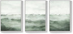 Large Framed Sage Green Abstract Landscape Wall Art for Living Room, 3 Piece Modern Canvas Prints Paintings Artwork for Walls, Minimalist Abstract Pictures for Hallway, Office Wall Decor 24x36 In