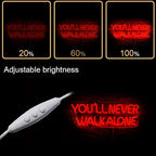 WLHOPE You'll Never Walk Alone Neon Signs for Wall Decor Adjustable Red LED Lights Decorations for Art Room Bedroom Birthday Party Men Cave, Best Gift for Friends Boys and Girls