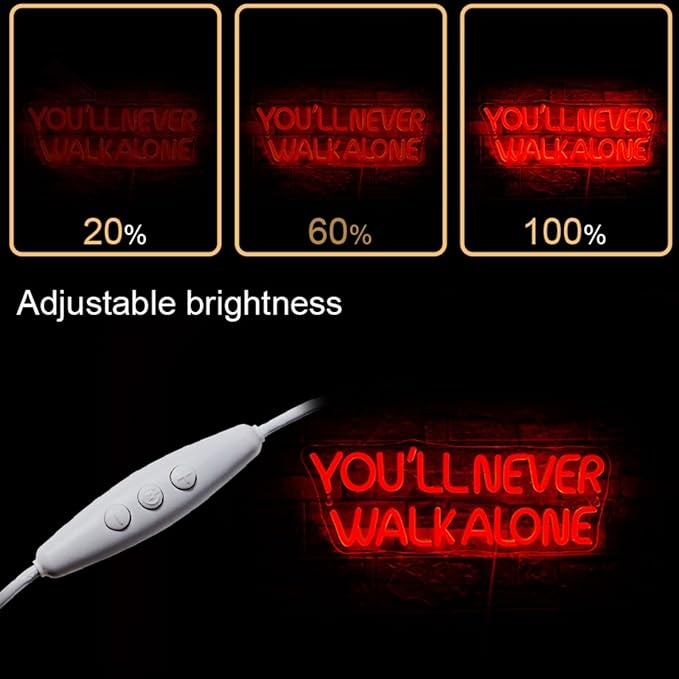 WLHOPE You'll Never Walk Alone Neon Signs for Wall Decor Adjustable Red LED Lights Decorations for Art Room Bedroom Birthday Party Men Cave, Best Gift for Friends Boys and Girls