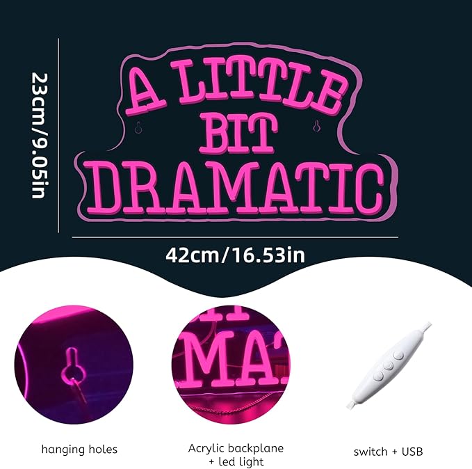 WLHOPE A Little Bit Dramatic Neon Signs for Wall Decor Adjustable Pink LED Lights Decorations for Party Club Living Room Bedroom Office Bar Home Creative Wall Decor