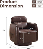 Modern 360° Leather Swivel Accent Chair with Adjustable Headrest, Chenille Accent Chair for Living Room, Vanity Chair for Makeup, Swivel Barrel Chair with Lumbar Pillow, Comfy Barrel Armchair, Brown