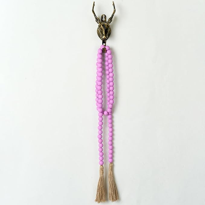 OMISHE 59in Wood Bead Garland with Tassels, Decorative Beads Decor, Farmhouse Wooden Beads Garland for Wall Hanging Home Festival Decor, Purple