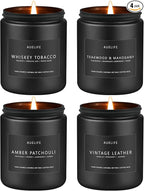 Scented Candles Set | Gifts for Men - 4Pack Masculine Candle, Soy Candles for Home Scented, Aromatherapy Gift for Dad Fathers Day, Home Fragrance of Whiskey Tobacco/Mahogany/Amber Patchouli/Leather