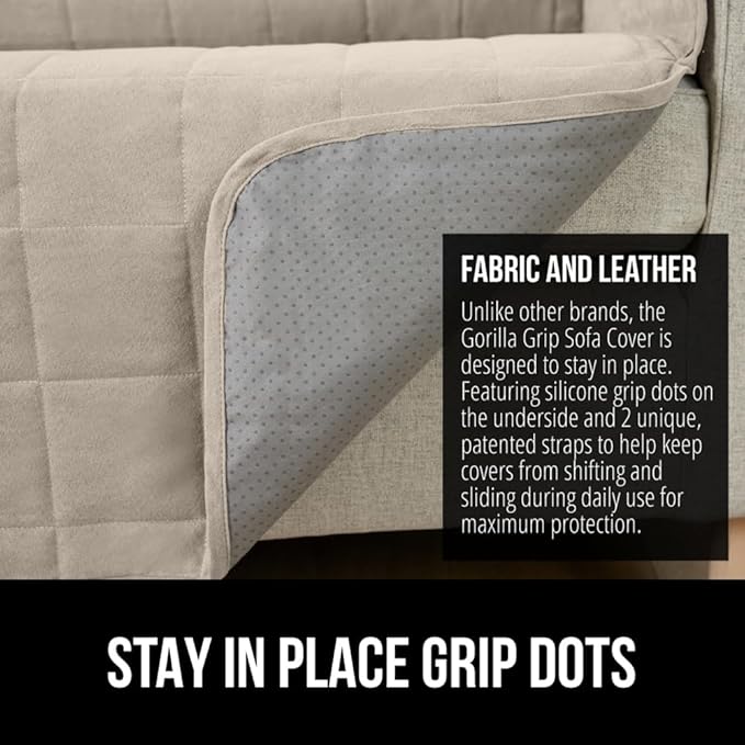 GORILLA GRIP Patented Waterproof Slip-Resistant 23" Chair Protector Cover, for Leather or Fabric Couch Cushion, Large Microsuede Furniture Covers Dogs Pets Machine Washable Slipcover, Taupe