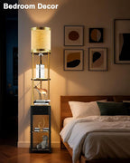 Lightdot 65IN Floor Lamps with Storage Table&Drawer, Corner Shelf Lamps with Black End Table and Fabric Lampshade, Modern Standing Tall Lamp for Living Room/Bedroom/Office(E26 LED Bulb Included)