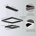 Modern Led Rectangle Chandelier for Dining Room, Dimmable Black Modern Chandelier with Remote, Adjustable Foyer Lighting Fixture