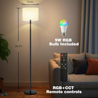 Smart Floor Lamp with APP & Remote Control - Dimmable RGB & White Light (3000K-6500K) for Living Room, Bedroom, Office - Modern Standing Lamp with 9W LED Bulb Included