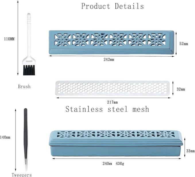 CEREMONY Incense Holder,Ceramic Incense Holder for Sticks with Ash Catcher,Coffin Style Incense Box,Incense Burner for Meditation Yoga Spa Room Decor(Blue)