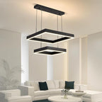 Modern Led Rectangle Chandelier for Dining Room, Dimmable Black Modern Chandelier with Remote, Adjustable Foyer Lighting Fixture