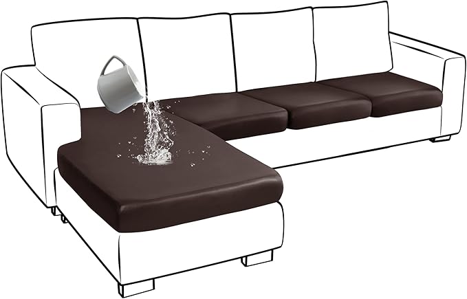 Yates Home Sectional Couch Covers 4 Piece Sofa Cushion Covers for L Shape Couch PU Leather Separate Cushions Couch Chaise Slip Cover for Both Left/Right Sectional Couch(3 Seater + 1 Chaise,Chocolate)