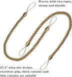 BEL AVENIR Curtain Ropes Tiebacks Tie-Backs, Curtain Handmade Holdbacks with 2 Metal Screw Hooks - Golden 2 Pack