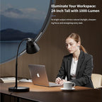 AXX Metal Desk Lamp, 24-Inch Table Light for Home Office/Bedroom/College Dorm Room, LED Bulb Included, 1000LM, 3 Color Modes, 10 Dimmable Levels, Black