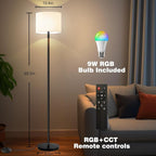 Smart Floor Lamp with APP & Remote Control - Dimmable RGB & White Light (3000K-6500K) for Living Room, Bedroom, Office - Modern Standing Lamp with 9W LED Bulb Included