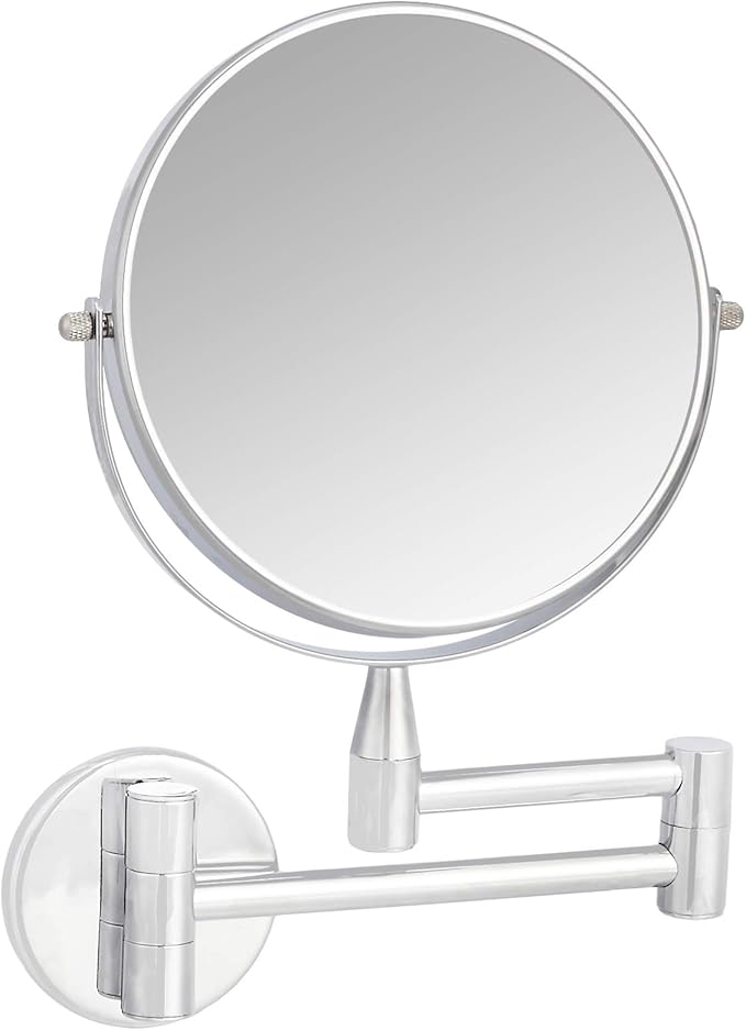 Amazon Basics Wall Mount Round Vanity Magnifying Bathroom Mirror, 1X/5X Magnification, 12.8"L x 10"W, Chrome