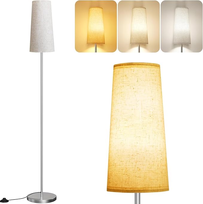 SUNMORY Floor Lamps for Living Room/Bedroom/Office, Standing Lamp with LED Bulb, 3 Color Temperature Tall Lamp, Suitable for Modern/Boho/Farmhouse and Other Home Decor Styles, Nickel Color