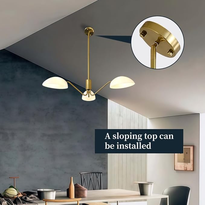 Modern 3-Light Luxury Elbow Chandelier Metal Acrylic Living Room Bedroom Dining Room Creative Adjustable Height Ceiling Light, Universal Wheel Suitable for Inclined Ceiling Installation