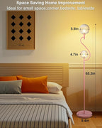 Lightdot Pink Floor Lamp, Mid Century Tall Standing Lamps with Globe Clear Glass Shade Soft Warm White Eye Care 3000K Bulbs Included, Modern Unique Floor Lamp for Living Room Bedroom