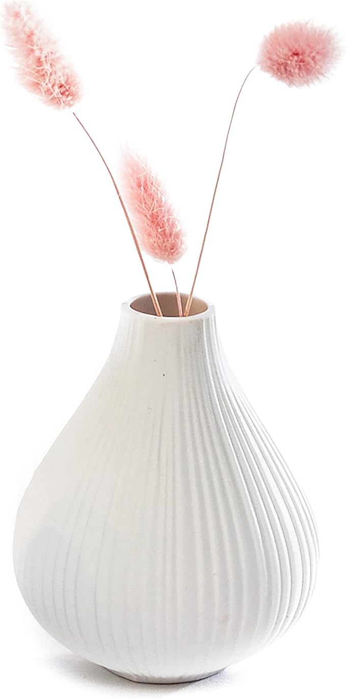 Chive ‘Frost’ Ceramic Flower Vase — Set of 6 Beautiful Small Bud Vases for Flowers & House Plants — Perfect Shelf Centerpieces and Living Room Decor — White